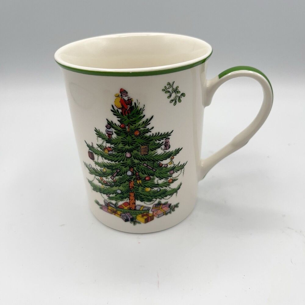 Spode Christmas Tree Coffee Mug Green Painted Handle